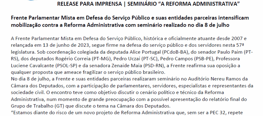 RELEASE PARA IMPRENSA | SEMINÁRIO “A REFORMA ADMINISTRATIVA”